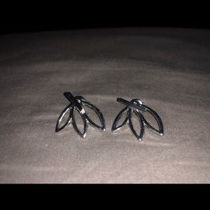 Elegant Silver Tone Lotus Flower Jacket Earrings